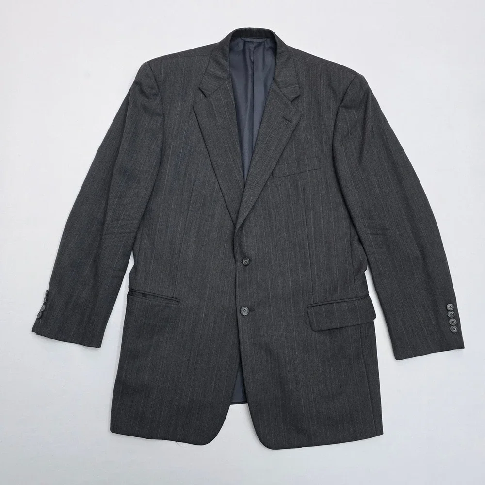 Hickey Freeman Nordstrom Mens 44L Wool Pinstripe Blazer Jacket Charcoal Grey 44L